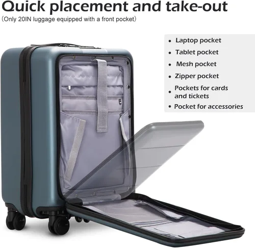Vista 3 de COOLIFE Maleta de equipaje conjunto de ABS+policarbonato Spinner Trolley con bolsillo, compartimento. Bolsa para fin de semana.