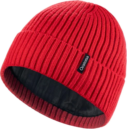 Vista 9 de Ocatoma Gorro para hombre y mujer, cálido gorro de invierno tejido con puños, suave y cálido, gorro de esquí unisex Camello gris