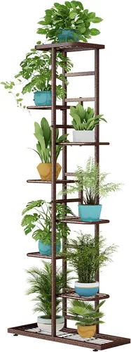 Vista 16 de LINZINAR Soporte de metal para plantas de 4 niveles y 5 macetas, estante múltiple para macetas para interiores y exteriores, unidad de estantería