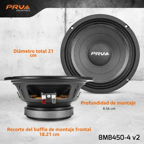Vista 4 de PRV AUDIO 8MB450-4 v2 8" Altavoz de bajos medios 4 ohmios Altavoz de audio profesional 93.5dB 450 vatios Bobina de voz de 2" (individual)