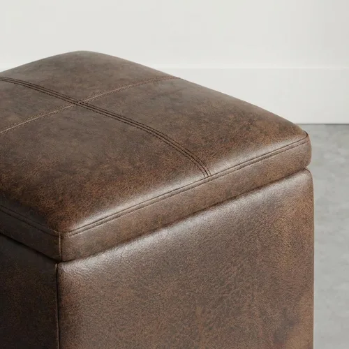 Vista 6 de SIMPLIHOME Rockwood - Otomana de almacenamiento en cubo con bandeja, otomana tapizada de cuero vegano de 17 pulgadas de ancho en marrón envejecido