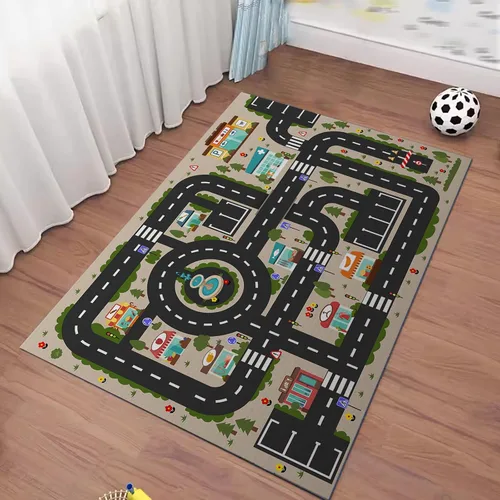 Vista 2 de Alfombra ABC Analógica para Niños Sala de Juegos Alfombra de Juego de Autos Alfombra de Carretera de Vida Urbana para Autos Divertido Mapa de Ciudad
