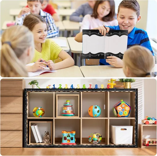 Vista 3 de Eaasty Tablero de anuncios negro de 69 pies, borde festoneado para aula, borde festoneado, borde de tiza, borde festoneado, bordes festoneados