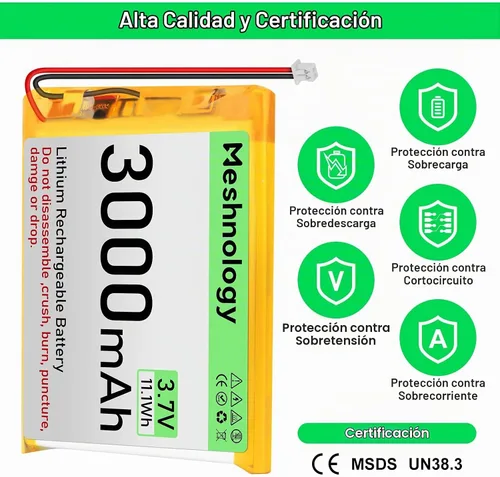 Vista 2 de Batería LiPo de 3.7 V 3000 mAh recargable 1S 755060 Batería de polímero de litio con placa de protección cinta de goma aislada, enchufe micro JST