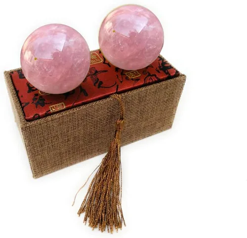 Vista 9 de Bolas Baoding de cuarzo rosa de 1.4 pulgadas, bolas pequeñas de cristal rosa curativo para el estrés, bolas de mano para terapia de manos, alivio