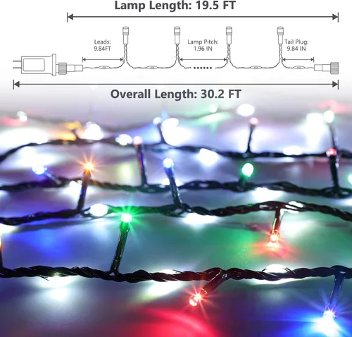 Vista 4 de iBaycon Cadena de luces de Navidad, 20 pies 240 LEDs, luces con flujo de agua conectables al aire libre, impermeables, 14 modos, cadena de luces