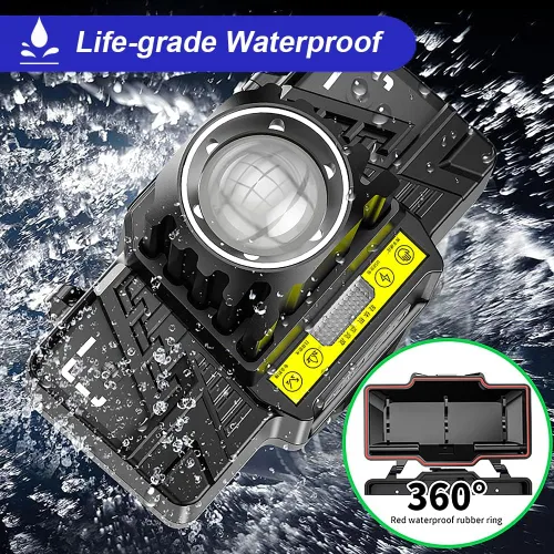 Vista 3 de Linterna frontal recargable, lámpara de cabeza brillante, sensor de movimiento para exteriores, 5 modos de zoom multifunción con mosquetón, linterna