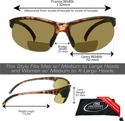 Vista 2 de proSPORT BIFOCAL - Lentes de sol tintados para hombre y mujer, alta definición, amarillo ámbar ahumado, +1.50 +1.75 +2.00 +2.25 +2.50
