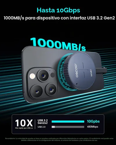 Vista 4 de SSD portátil magnético de 128 GB, unidad de estado sólido externa USB 3.2 Gen2 tipo C, hasta 1000 MB/s, compatible con USB-C iPhone 15/16/17 Series