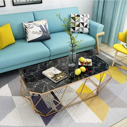 Vista 2 de WFF - Mesa de café rectangular de hierro con diseño de mármol (39.4 in, 19.7 in, 17.7 in)