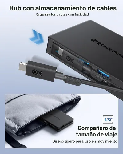Vista 6 de Cable Matters Hub USB C 8 en 1 Dual HDMI, carga de 140 W, Gigabit Ethernet