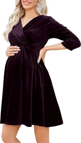 Vista 14 de Camisas de maternidad para mujer, cuello cuadrado, manga larga abombada, linda, casual, blusas, ropa de otoño Albaricoque