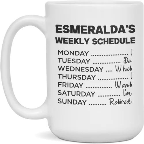 Vista 3 de Esmeralda weekly schedule retirement coworker employee coffee mug, 11-Ounce White