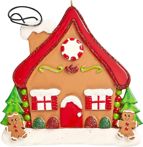 Vista 3 de Adorno 3D personalizado para la primera Navidad en el nuevo hogar 2025 Corona de casa de jengibre nuestro primer adorno para el hogar 2025 adornos