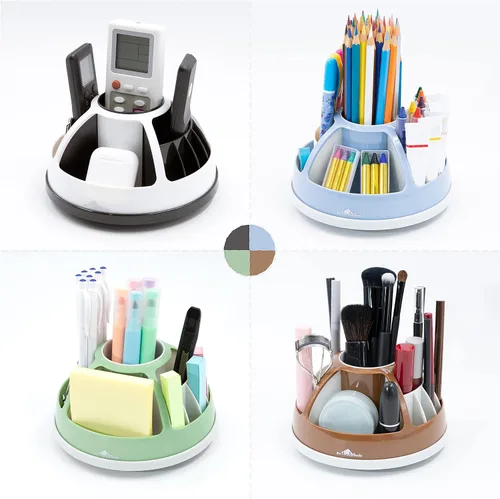 Vista 7 de myHomeBody Organizador de bolígrafos para escritorio, suministros de oficina, rotación de escritorio, compartimentos, redondo negro