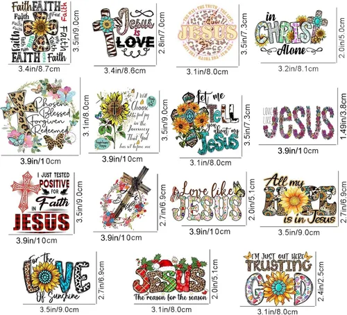 Vista 2 de 15 parches de Jesús Dios para planchar en transferencia de calcomanías para decoración de ropa, patrón de letras de amor de Jesús Dios, lavables