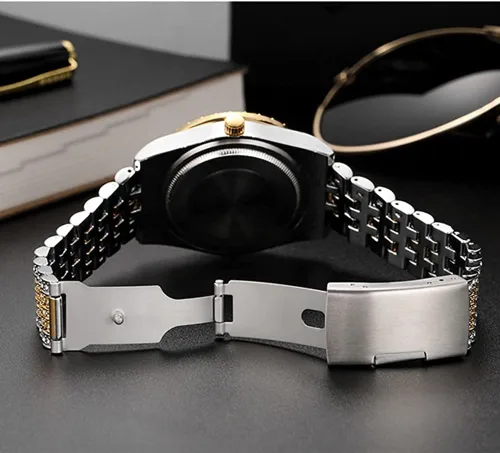 Vista 6 de Relojes de hip hop para hombre, relojes de cuarzo de lujo con diamantes brillantes con fecha