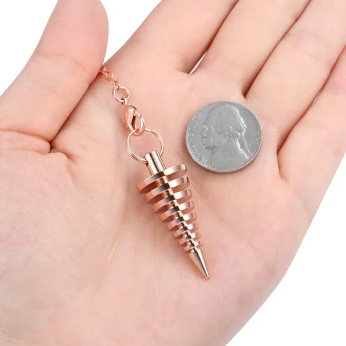 Vista 4 de PESOENTH Cadena de péndulo de péndulo de sanación de reiki de metal de cobre, cadena de péndulo de curación de reiki, dije de espiral de plata