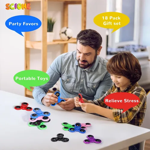 Vista 4 de SCIONE Paquete de 18 juguetes giratorios para ansiedad a granel para niños y adultos, juguetes para ansiedad a granel, spinner de mano para bolsas