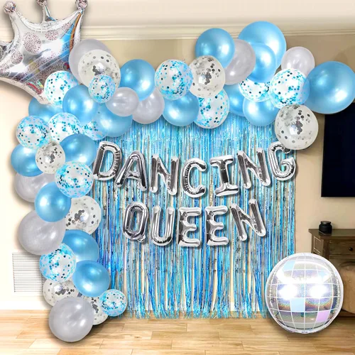 Vista 5 de 37 PIEZAS Bailarina Reina 17 Globos Bailarina Reina Decoraciones de Fiesta Mamma Mia 17 Cumpleaños Decoración Plata Azul 17 Decoración de Cumpleaños