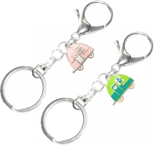 Vista 6 de Retro Camping Keychain - Enamel Key Ring - Vintage Camper Charm - RV Accessories - Handmade
