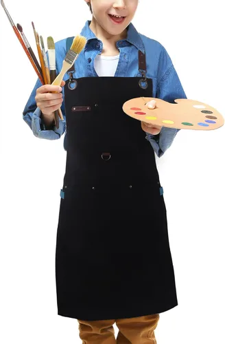 Vista 13 de Delantales artísticos infantiles para pintura, jardinería, cocina, múltiples bolsillos, bata para niños y niñas, impermeable (de 6 a 12 años)