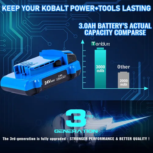 Vista 6 de TenHutt 【Actualización】 Batería de repuesto de 3.0Ah para batería Kobalt de 24 V MAX KB624-03 KB524-03 KB424-03 KB224-03 KB124-03 0673802 Batería