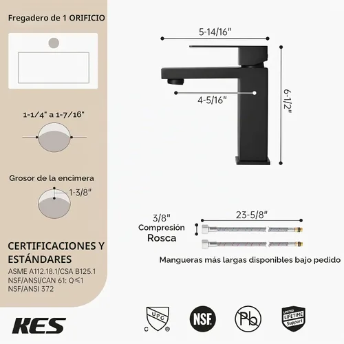 Vista 9 de KES Grifo de Baño Negro de un Solo Agujero, Grifo de Lavabo de Acero Inoxidable con Una Manija, Mate Negro Certificado cUPC, L3156ALFF12-BK