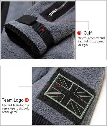 Vista 6 de jiazery QZ Mens Cosplay Jacket, Ghost Battle Suit Warm Fleece Hoodie TF 141 Team Uniform with 2 Armbands and 1 Face Scarf