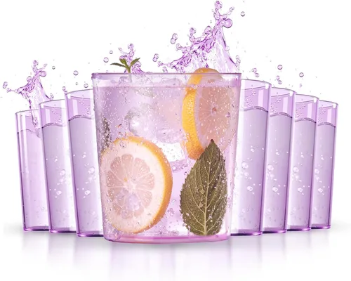 Vista 8 de Liacere Juego de Vasos de Beber Coloridos Set de 8 - Vasos de Plástico Highball de 17oz y Vasos de Plástico para Cóctel de 14oz, Vasos de Agua