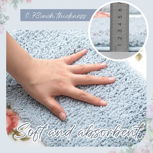 Vista 6 de Drydiet Juego de 3 alfombras de baño con rosas y flores coquetas, decoración floral para baño, dormitorio, sala de estar, tapete de baño floral Azul