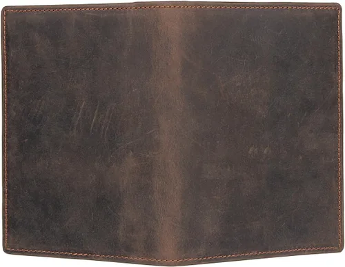Vista 5 de Cartera plegable de viaje con bloqueo RFID de cuero genuino para pasaporte, Marrón oscuro, Cartera Rfid