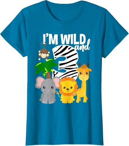 Vista 70 de Camiseta de cumpleaños con temática de zoológico de I'm Wild and 3, Negro, S