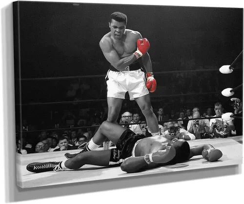 Vista 7 de The Knockout Moment - Lienzo decorativo para pared con texto en blanco y negro y rojo (24 x 18 pulgadas envuelto en galería)