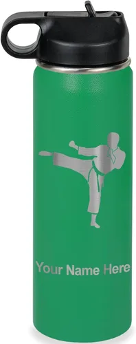 Vista 38 de Botella de agua personalizada LaserGram, Karate Man, de acero inoxidable con aislamiento al vacío de doble pared con tapa abatible, regalo grabado