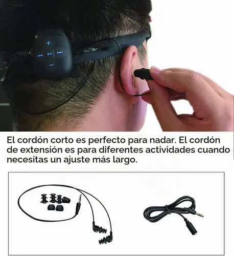 Vista 5 de Reproductor de MP3 impermeable para nadar y correr, auriculares submarinos con cable corto, función de barajado