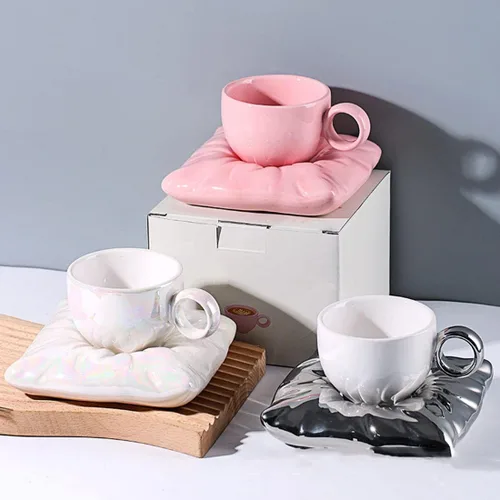 Vista 3 de Taza de café de cerámica, taza de cerámica con platillo, tazas de café con leche y taza de espresso, tazas de capuchino con platillos, juego de taza