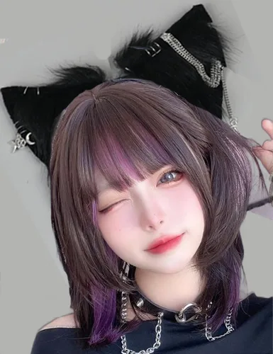 Vista 4 de VIGVAN Diademas de animales Cosplay orejas Fox Punk Cross 3c negro