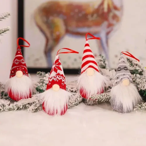 Vista 5 de Juego de 12 adornos de Navidad de gnomos suecos de felpa para árbol de Navidad, adornos de fieltro para árbol de Navidad, adornos para árbol