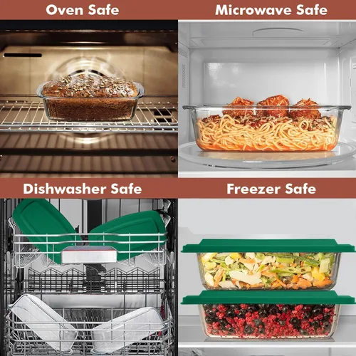 Vista 5 de Razab LARGE 7.6 Cups/1800 ML/1.9 Qt Glass Loaf Pan with Lids - Meatloaf Pan BPA free Airtight Lids Grip Handle Easy Carry, Microwave and Oven Safe