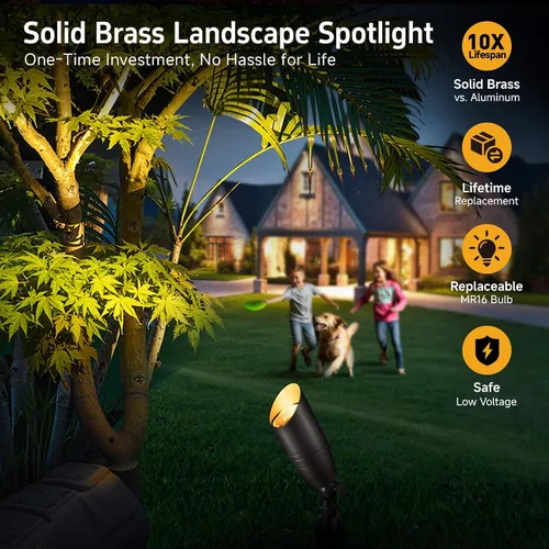 Vista 2 de Gardenreet Focos de paisaje de bajo voltaje - Luz superior LED de latón 12V para exterior, luces focales cableadas IP65 impermeables, enfoque