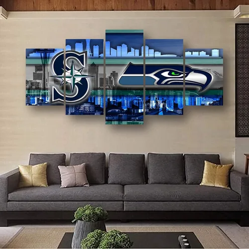 Vista 6 de Póster del equipo deportivo de Seattle City, lienzo deportivo, patrón artístico de pared, diseño Art Deco para decoración del hogar, foto