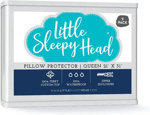 Vista 7 de Little Sleepy Head Protectores de almohada estándar impermeables con cremallera, algodón de rizo, fundas de almohada que protegen de la humedad