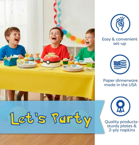 Vista 5 de Decoraciones de cumpleaños de Pokémon con pancarta y mantel