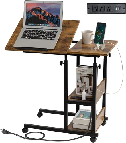 Vista 13 de Hadulcet Mesa C Ajustable con Estación de Carga, Escritorio Inclinable Mesa Auxiliar en Forma de C para Sofá, Soporte sobre Cama con Ruedas
