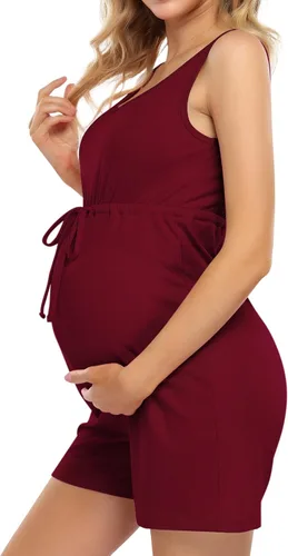 Vista 3 de Coolmee Vestido de maternidad para mujer, con cuello redondo, sin mangas, overol corto de verano