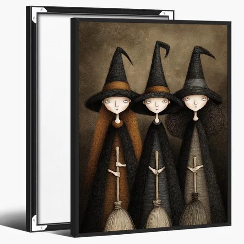 Vista 14 de Bonito arte de pared de gato negro de Halloween, divertido póster de lienzo de luna llena con ojos amarillos y cita de Feliz Halloween