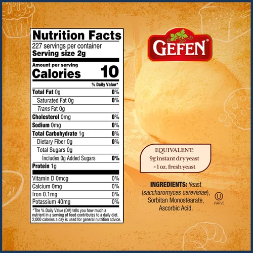 Vista 2 de Gefen Levadura seca natural instantánea, bolsa de 1 libra, ideal para panes y jalá, certificado Kosher