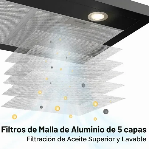 Vista 5 de CIARRA Campana extractora negra de montaje en pared de 30 pulgadas, 550 CFM, campana de ventilación con 2 luces LED para cocina, ventilador de 3