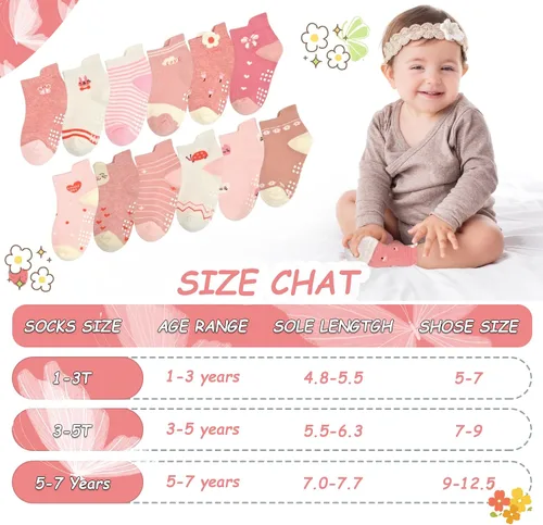 Vista 5 de Calcetines SkiBeaut para niños con agarre, 12 pares de calcetines antideslizantes para niños, calcetines de casa para bebés, niños y niñas de 0 a 7